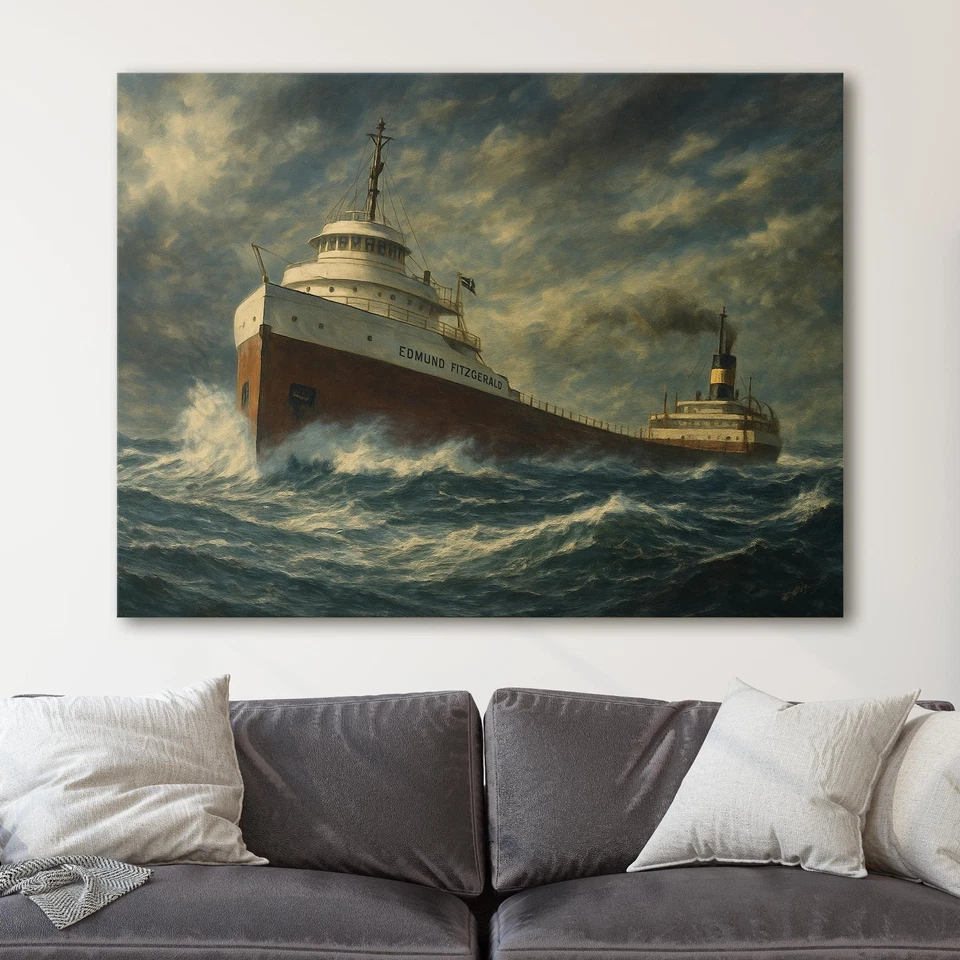 Arte de pared impresión en lienzo pintura barco carguero de los Grandes Lagos Edmund Fitzgerald Foto 3 de 4