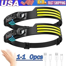 COB LED Headlamp USB Rechargeable Headlight Bar Head Band Torch Work Light 6000K