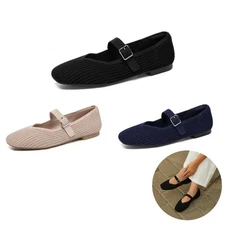Ballet Flats Shoes for Women Mesh Mary Janes Square Toe Dressy Flats