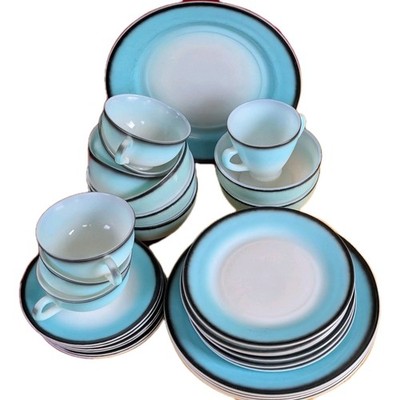 29-Piece VTG 40s-50s Hazel Atlas Ovide Aqua Turquoise Platonite Dinnerware Set