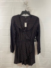 Express Women's Black Red Polka Dot Ruffle V-Neck Long Sleeve Dress Sz S NWT