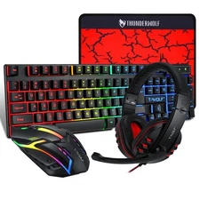 RGB PC Gaming Keyboard Mouse & Headset Set LED Gamer Bundle Mechanical Kits 4IN1