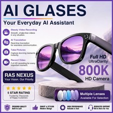AI Smart Glasses 1080P Video Bluetooth Call Translation Music Live Stream 64GB
