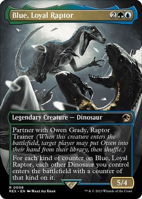 Blue, Loyal Raptor (Borderless) - NM MTG Universes Beyond: Jurassic World Col...