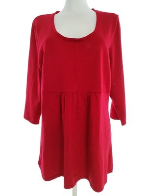 ZIZZI Damen Tunika Bluse Gr. S Rot Viskose 3/4 Ärmel Einfarbig Runder Ausschnitt