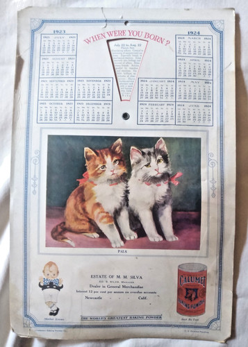 Newcastle, Auburn Calif. Rare1923 Calumet Fortune Cats Calendar Baking M. Silva