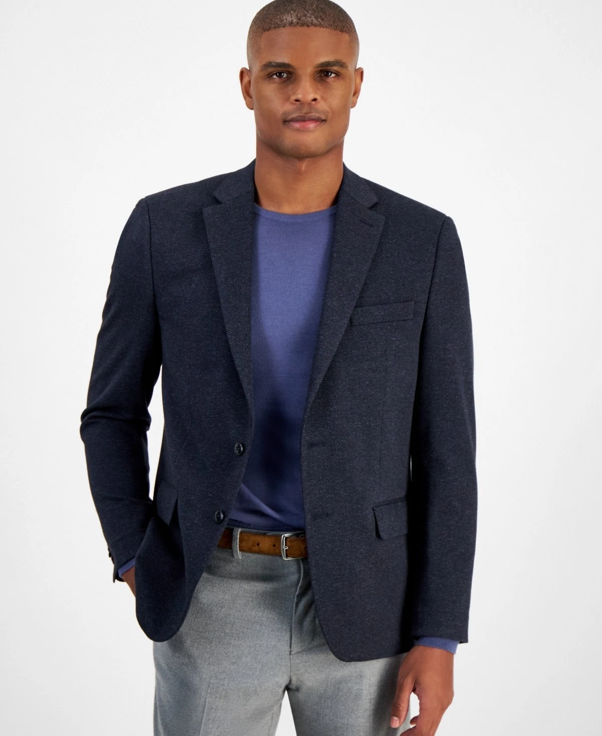 Blazer cappotto sportivo Michael Kors uomo vestibilità classica 40 S blu navy spina di pesce