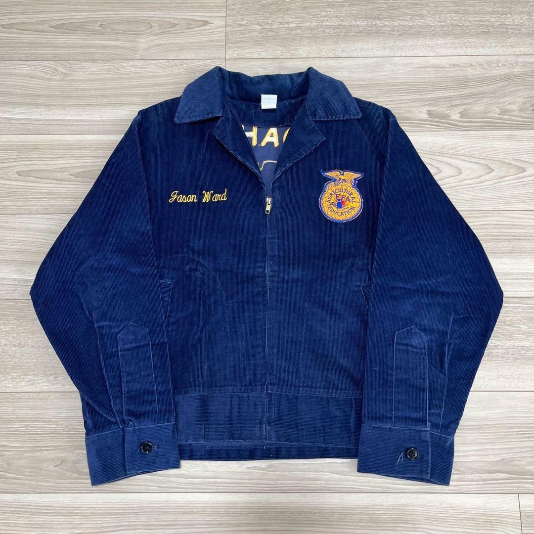 80s FFA Farmers Jacket Navy Corduroy Chain Stitch Ida… - Gem