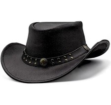 Australian Outback Leather Cowboy Shapeable Black Hat SMALL Hadzam Cow Hide