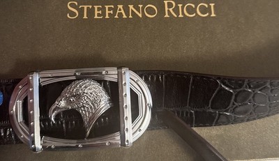 STEFANO RICCI 2800$ Crocodile Leather Belt - Eagle Head Buckle Silver Size 105