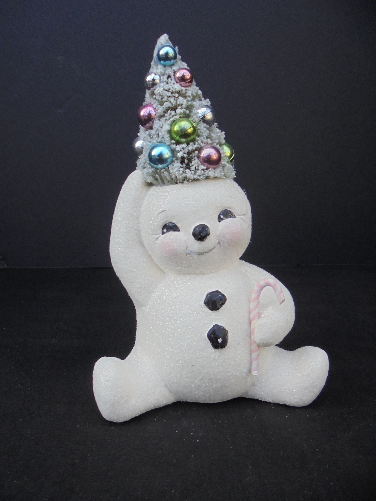 Bethany Lowe Christmas Pastel Candy Cane Snowman with Tree