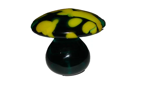 Vintage Blenko Glass Green & Yellow Mushroom Paperweight Rare Colors Nice Piece!
