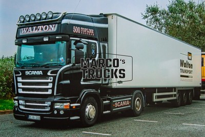 LKW Foto Scania R 500 Topline Kühlsattelauflieger Irland schwarz WALTON 5 #e1vw