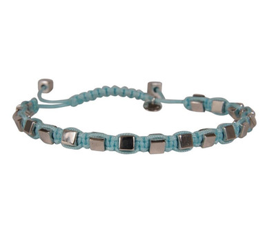 Tateossian London Rope Bracelet Turquoise Light Blue Silver Square Tie Wrap