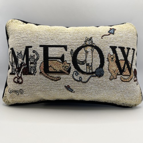 Cat “MEOW” Throw Toss Pillow L. Spivey 12”x7” Penny Lane Decor Pets Cat & Mouse