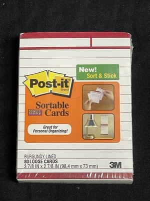 3M Post-it Sortable Flashcard Index Cards 80 Pk  Burgundy Edge