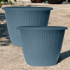 Amman 12" Ribbed Planter Winter Grey Large Plant Pot Indoor Outdoor