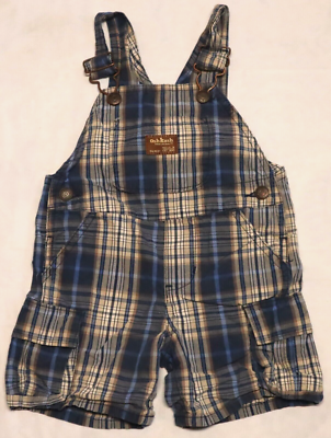 Vintage 90s OSHKOSH baby boy plaid Overalls Shorts size 12M | eBay