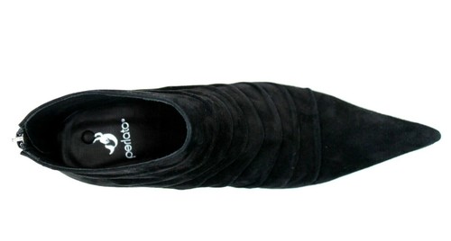 Perlato Madelaine UK 8 Negro Gamuza Cuero Tacón Alto Punta Punta Botines - Imagen 6 de 7