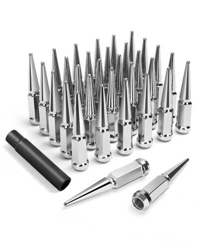 32pcs Sucoso 9/16-18 Chrome Spike Lug Nuts for Dodge, Ford, with Socket Key
