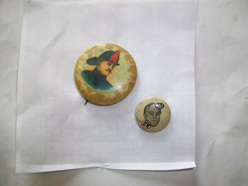 Lot of 2 Vintage Lapel Pinback Button Pins- Franklin Roosevelt (FDR) PAC/Fireman