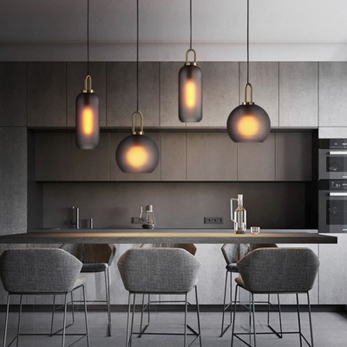 Glass Ceiling Pendant Lighting Kitchen Island Vintage Frosted Smokey Grey shade - Picture 15 of 20