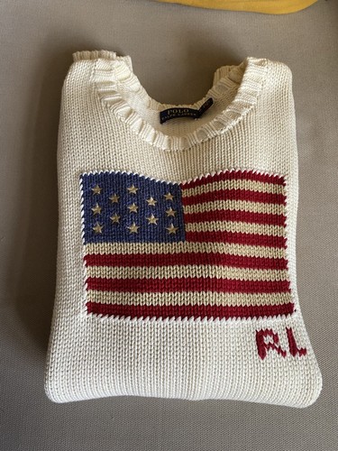 Polo Ralph Lauren Womens Cream Jumper Sweater American Flag Cotton M RRP349 - Picture 13 of 13