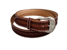 Western Cowboy Ranger Tooled Chestnut Brown Leather Belt Size 46