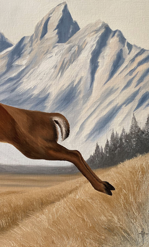 Original leaping deer oil painting signed & framed - 18"x15" - Picture 5 of 10