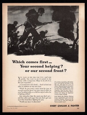 1943 Magazine Publishers Every Civilian A Fighter Feed Our Second Front Print Ad