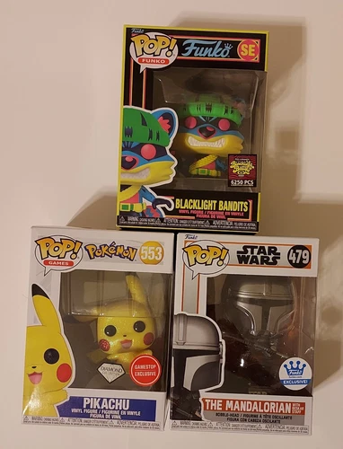 Funko Pop! Lot Set Of 3! Pikachu, Mandalorian, Blacklight Bandit 479, 553, SE