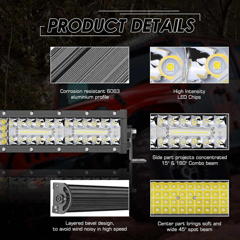 54"Inch 1188W Quad Row Curved LED Light Bar Spot Flood Combo Offroad FOG +Wiring - Imagem 3 de 4