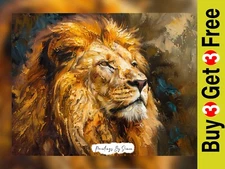 Regal Lion Oil Impasto Wildlife Painting Print 5"x7" on Matte Paper