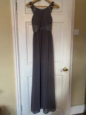 AX Paris Dress Size 8 dark Grey Full Length strappy Sheer w beading & rhinestone