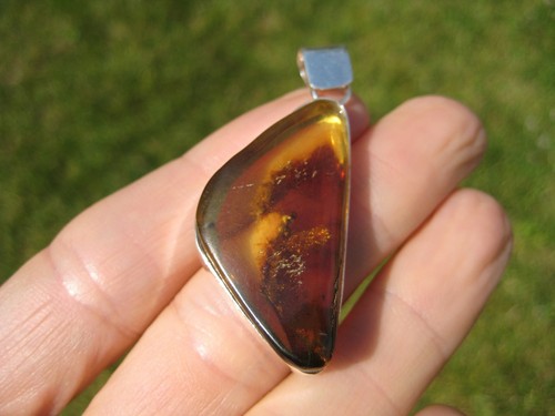 925 Silver Natural Chiapas Amber Pendant Necklace Taxco Mexico Jewelry Art A22 - Picture 4 of 11