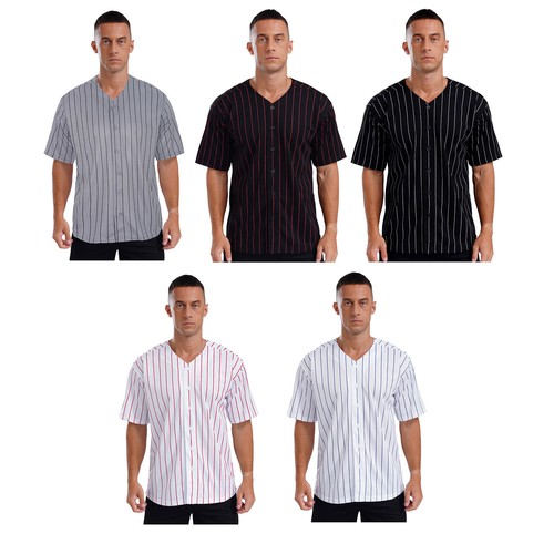 T-shirt da baseball da uomo a maniche corte abbottonate a righe abbigliamento attivo top