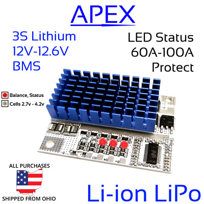 3S 100A 12.6v BMS LED Heatsink Li-ion Lithium Battery Balance