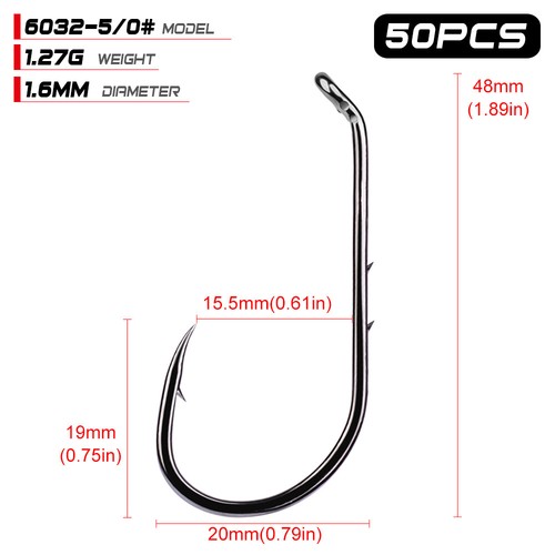 50PC Fishing Hook 1# 6/0# High Carbon Steel Fish Hook Jig Big Single Barbed Hook - Picture 11 of 19