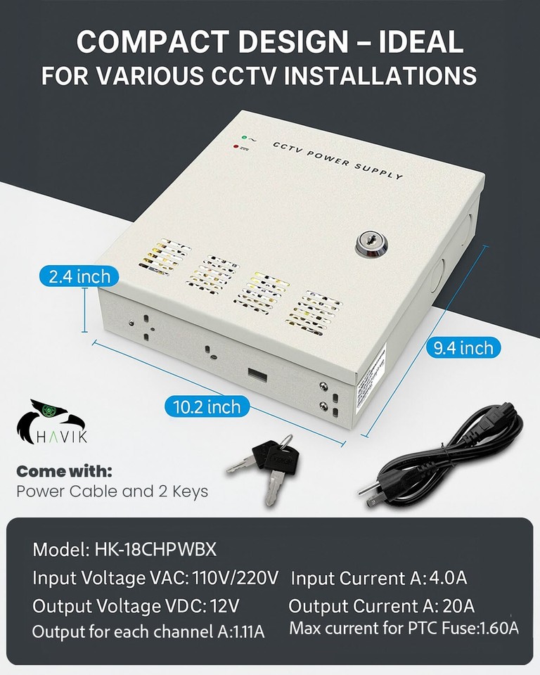 18 Channel CCTV Power Supply Box Camera Power Distribution Enclosure | eBay