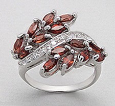 Solid Sterling Silver Red Garnet  CZ Bypass Ring 19mm Wide 5.38g Size 7