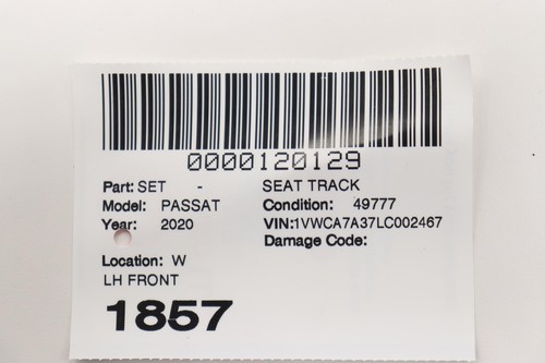2012 - 2022 VOLKSWAGEN PASSAT FRONT LEFT SEAT LOWER FRAME ADJUST TRACK OEM - Foto 12 di 12