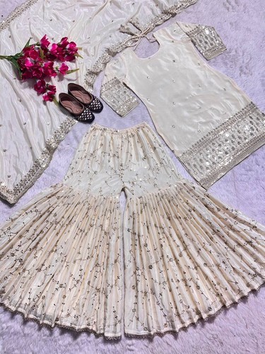 NUEVO TOP DE SEDA CHINNON HERMOSO Y PALAZZO CON DUPATTA PARA MUJER ROPA DE FIESTA - Imagen 4 de 9