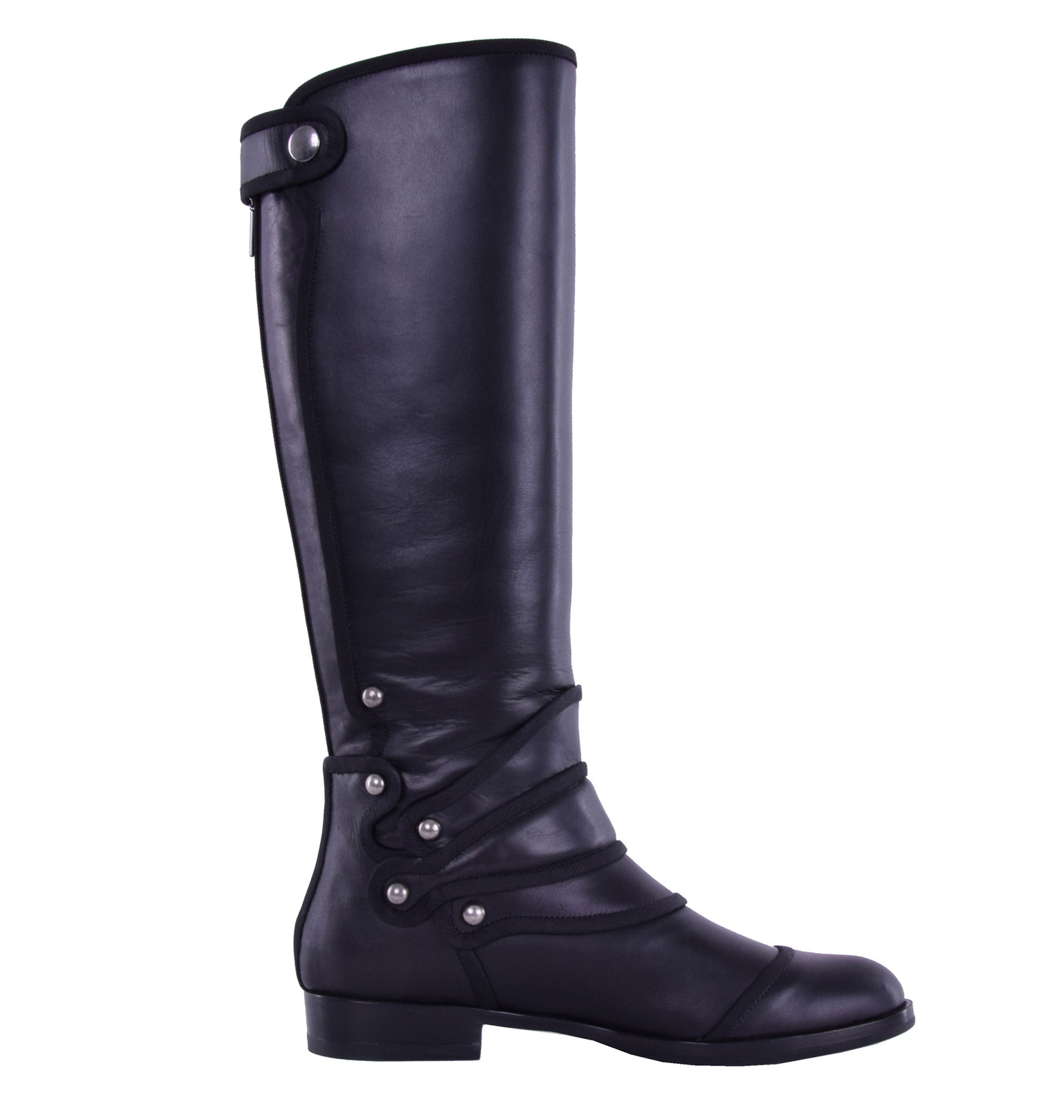 DOLCE & GABBANA Flat Studded Knee-High Nappa Calfskin Boots RODEO Black 04842 DOLCE & GABBANA Flat Studded Knee-High Nappa Calfskin Boots RODEO Black 04842