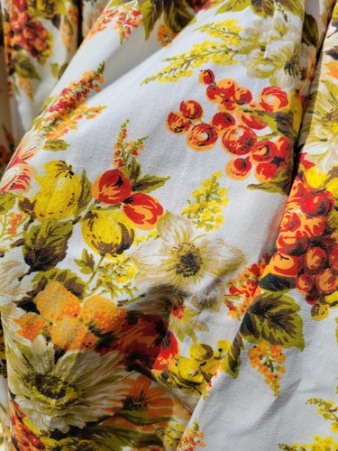 Vintage MCM Orange Blumen Gardinen Vorhänge Kneiffalte 6 Paneele - 50er 60er selten! - Bild 6 von 14