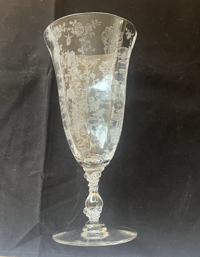 Cambridge Rose Point Clear Glass Etched Wine Glass 7.5" Replacement Vintage