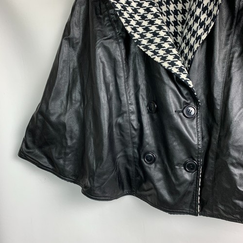 Unbranded Cape Reversible Houndstooth/Faux Leather Collared Double Breasted Sz S - Picture 7 of 9