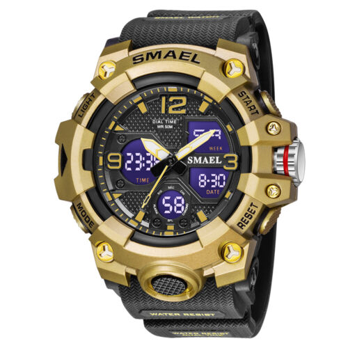 SMAEL Herren Sportuhr Militär Digital Armbanduhr großes Zifferblatt LED Licht Stoppuhr - Bild 20 von 21