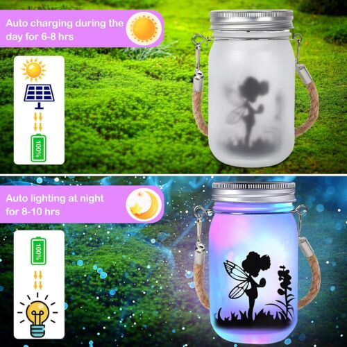 Solarglas Laterne Solarleuchte Schmetterlingsfee im Einmachglas Gartenleuchte 2x - Bild 5 von 12