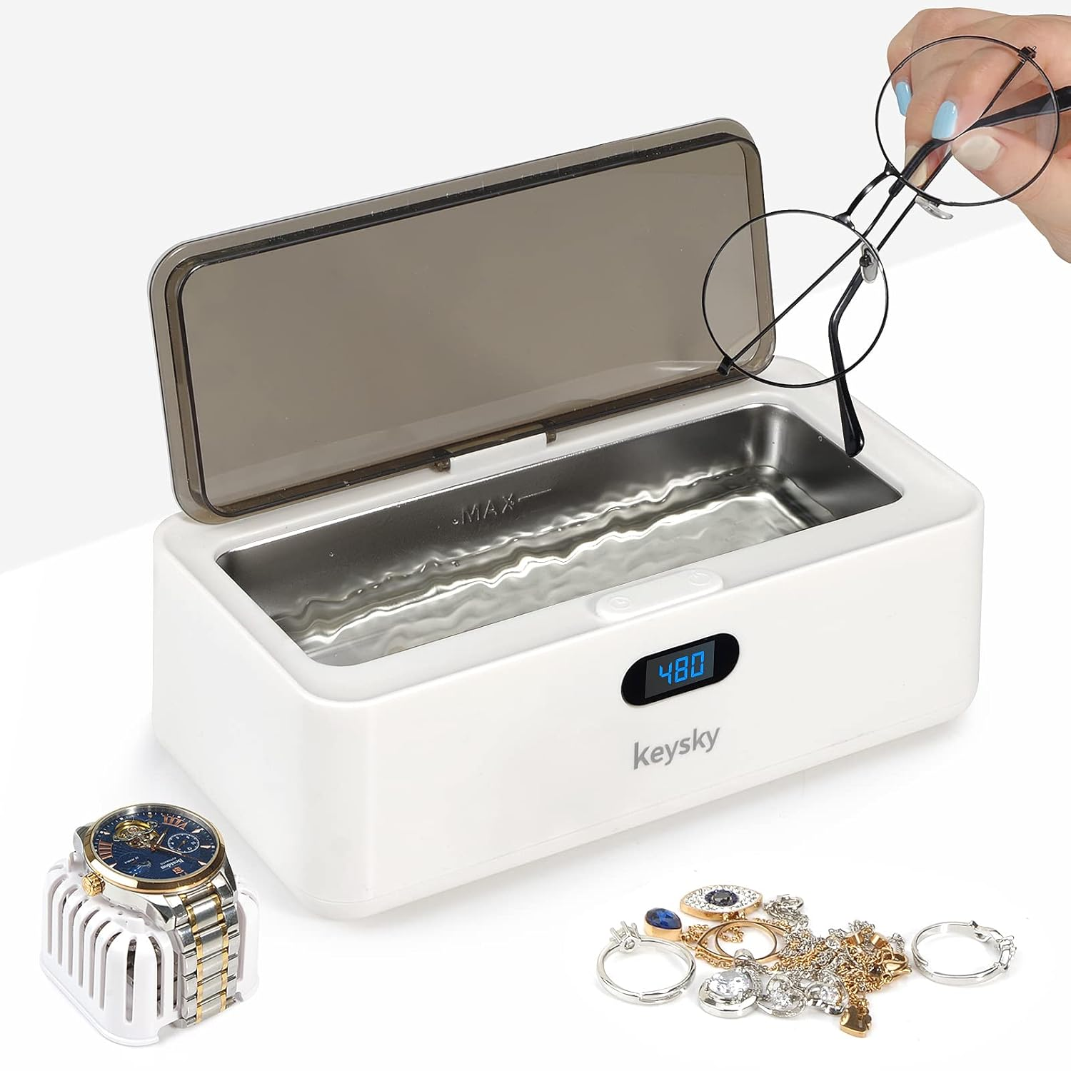 500ML Ultrasonic Jewelry Cleaner for Gold Silver Rings Earrings & More