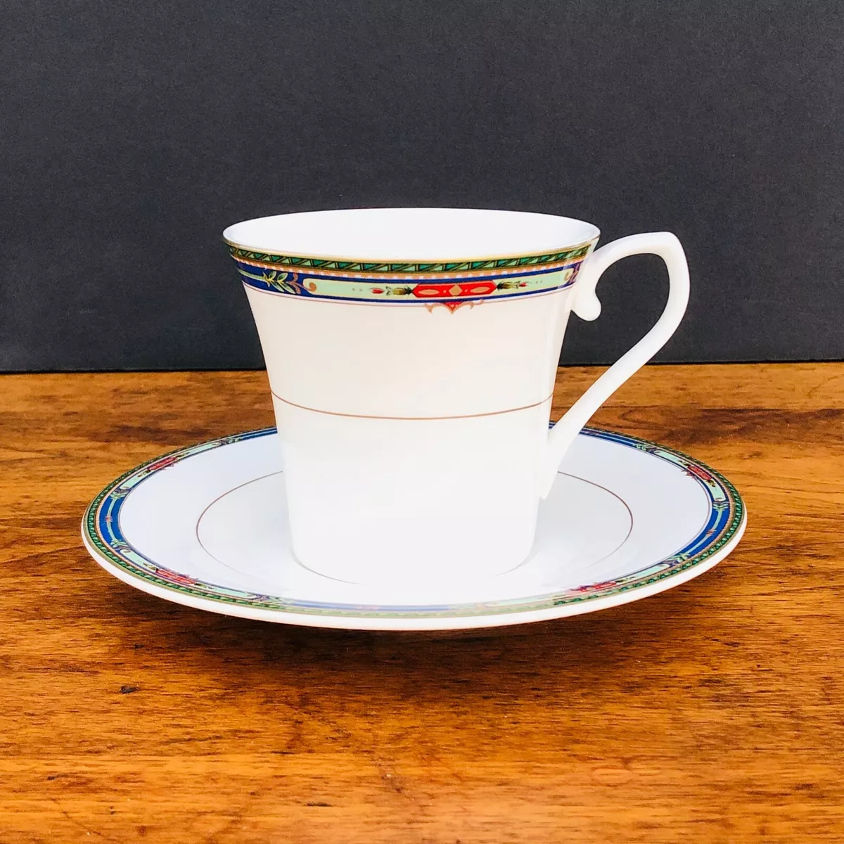 Mikasa Plaza Court Blue Flat Cup & Saucer Set Aztec Design HK707 